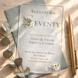 Elegant Watercolor Floral 70th Birthday  Acrylic Invitations