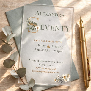 Elegant Watercolor Floral 70th Birthday  Acrylic Invitations