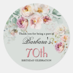 Elegant Watercolor Floral 70th Birthday Welcome Classic Round Sticker