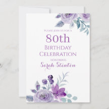 Elegant Watercolor Floral 80th Birthday