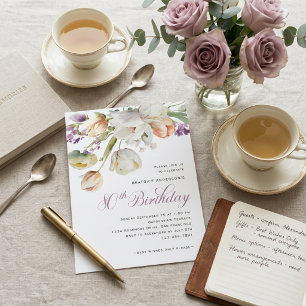 Elegant Watercolor Floral 80th Birthday Party Invitation