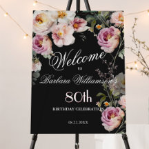 Elegant Watercolor Floral 80th Birthday Welcome 