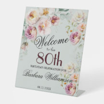 Elegant Watercolor Floral 80th Birthday Welcome