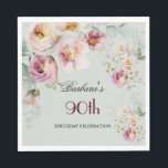 Elegant Watercolor Floral 90th Birthday Party  Napkins<br><div class="desc">Start this special 90th birthday celebration in a elegant style with this beautiful watercolor paper napkins with colorful yet gentle flowers -- leading with blush pink and greenery, yet adding interesting other touches of color. The text can be personalized for your party including the guest of honor's age. If you...</div>