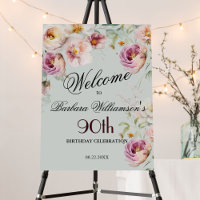 Elegant Watercolor Floral 90th Birthday Welcome