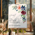 Elegant Watercolor Floral 90th Birthday Welcome  Foam Board<br><div class="desc">Celebrate the magnificence of nine decades with our Elegant Watercolor Floral 90th Birthday Party Welcome Sign. Hand painted with love, the design exhibits a blend of blush pink, midnight blue and deep burgundy flowers, nestled among lush green foliage on a classic white canvas. Easily customizable, the chic serif typography adds...</div>
