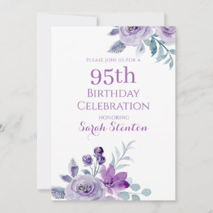 Elegant Watercolor Floral 95th Birthday Invitation