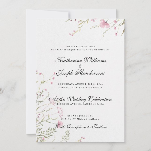 ELEGANT WATERCOLOR FLORAL ABSTRACT RSVP & WEDDING INVITATION (Front)