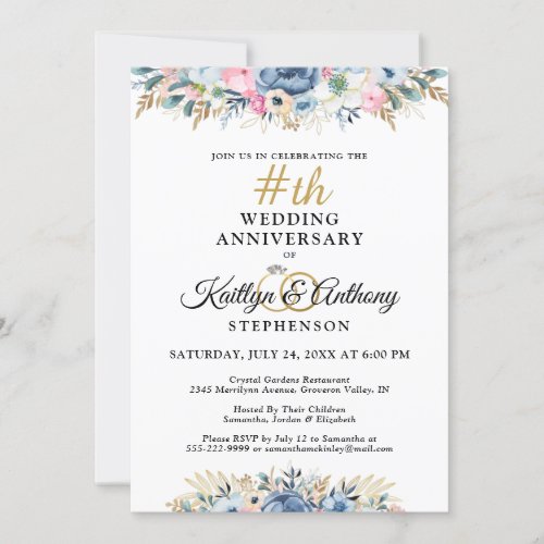 Elegant Watercolor Floral Anniversary Invitation