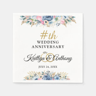 Elegant Watercolor Floral Anniversary Personalized Napkins