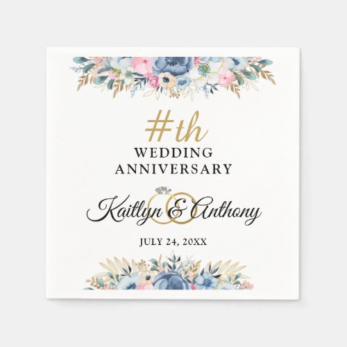 Elegant Watercolor Floral Anniversary Personalized Napkins