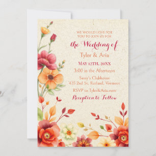 Elegant Watercolor Floral Autumn Vintage Wedding Invitation
