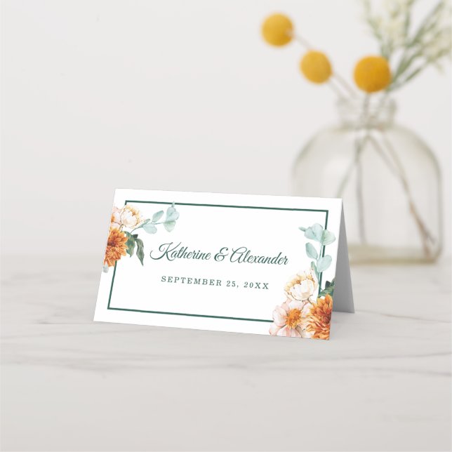 Elegant Watercolor Floral Autumn Wedding  Place Card (Front)