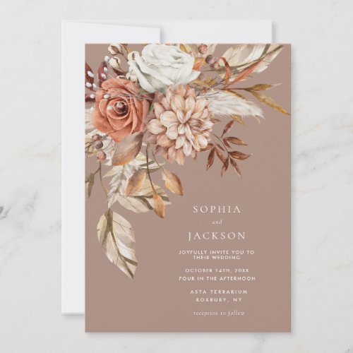 Elegant Watercolor Floral Autumn Winter Wedding In Invitation