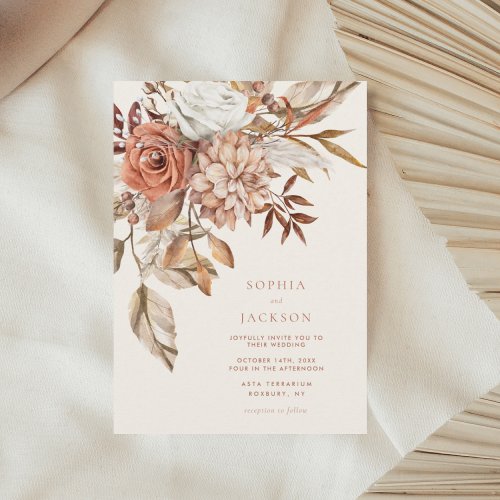 Elegant Watercolor Floral Autumn Winter Wedding Invitation