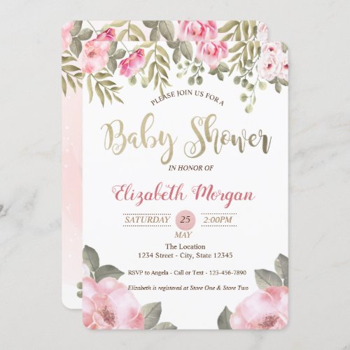 Elegant Watercolor Floral Baby Shower Invitation