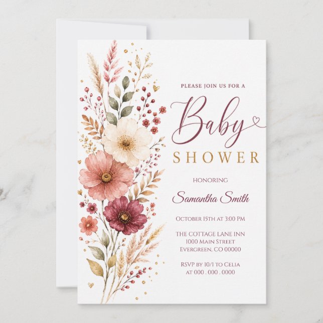 Elegant Watercolor Floral Baby Shower Invitation (Front)