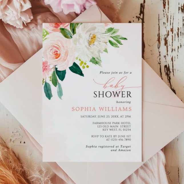 Elegant Watercolor Floral Baby Shower Invitation (Creator Uploaded)