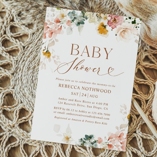 Elegant Watercolor Floral Baby Shower  Invitation