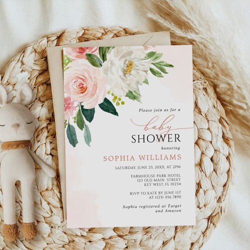 Elegant Watercolor Floral Baby Shower Invitation