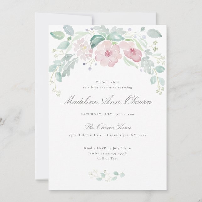 Elegant Watercolor Floral Baby Shower Invitation (Front)