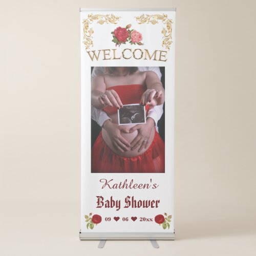 Elegant Watercolor Floral Baby Shower Photo Retrac Retractable Banner