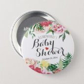 Elegant Watercolor Floral Baby Shower Pinback Button (Front & Back)