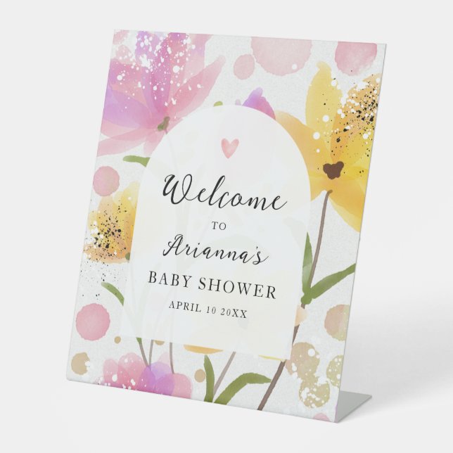 Elegant Watercolor Floral Baby Shower Welcome Sign (Front)
