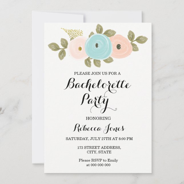 Elegant Watercolor Floral Bachelorette Invitation (Front)