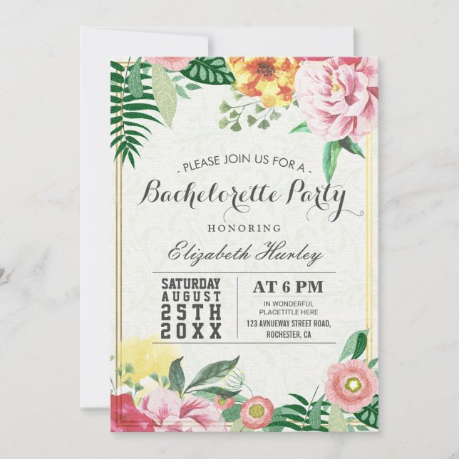 Elegant Watercolor Floral Bachelorette Party Invitation (Front)