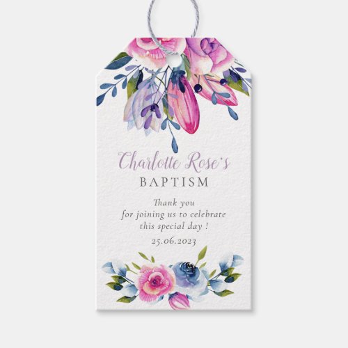 Elegant Watercolor Floral Baptism  Gift Tags