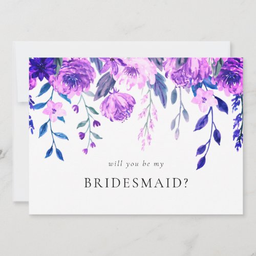 Elegant Watercolor Floral Be My Bridesmaid Card