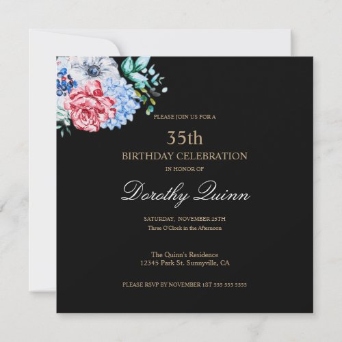 Elegant Watercolor Floral Birthday Invitation