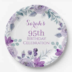 Elegant Watercolor Floral Birthday Paper Plates