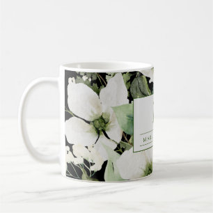 Elegant watercolor floral black and white coffee mug
