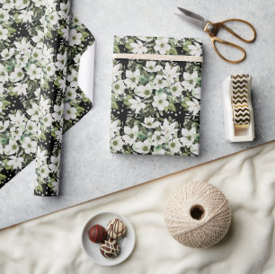 Elegant watercolor floral black and white  wrapping paper