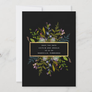 Elegant Watercolor Floral Black Background Wedding Save The Date