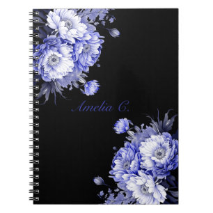 Elegant Watercolor Floral Black Notebook