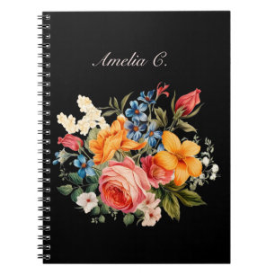 Elegant Watercolor Floral Black Notebook