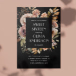 Elegant watercolor floral black Sweet 16 sixteen Invitation<br><div class="desc">Elegant watercolor fall floral Sweet 16 invitation in shades of black,  beige,  brown cream. Please contact me if you need additional items.</div>