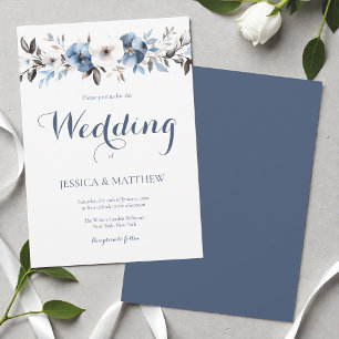 Elegant Watercolor Floral Blue Flowers Wedding Invitation