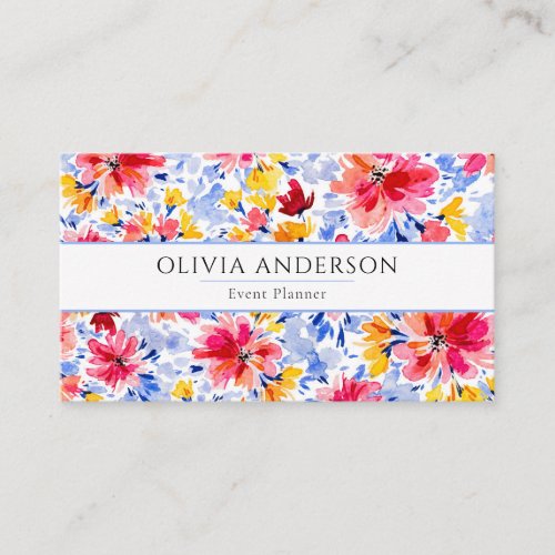 Elegant Watercolor Floral Blue Pink Modern Pattern Business Card