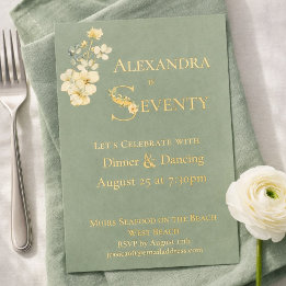 Elegant Watercolor Floral BlueGreen 70th Birthday  Foil Invitation