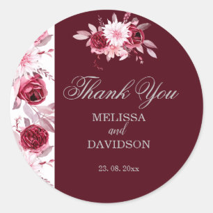 Elegant Watercolor Floral Blush Burgundy Wedding Classic Round Sticker