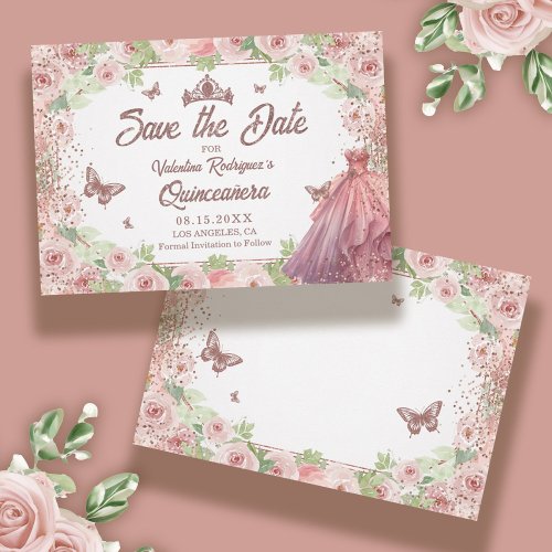 Elegant Watercolor Floral Blush Pink Quinceanera Save The Date