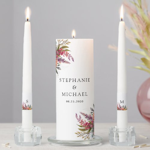 Elegant Watercolor Floral Boho Wedding Unity Candle Set