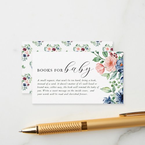 Elegant Watercolor Floral Book Request Baby Shower Enclosure Card
