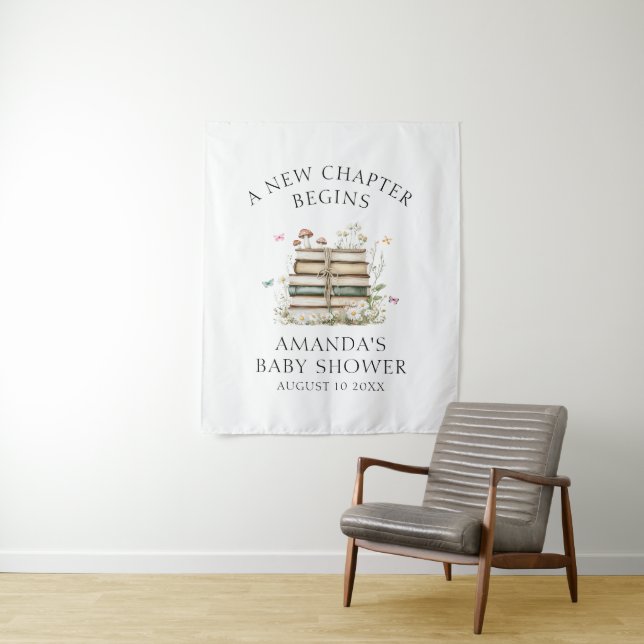 Elegant Watercolor Floral Books Baby Shower Tapestry (In Situ)