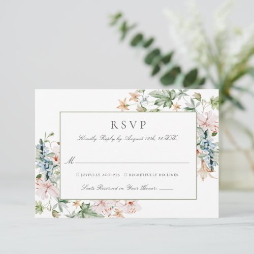 Elegant Watercolor Floral Border Wedding RSVP Card