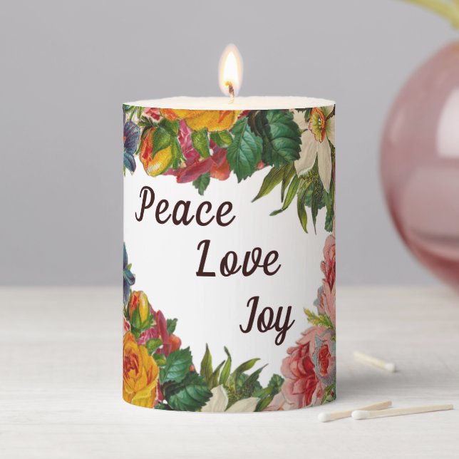 Elegant Watercolor Floral Botanical Personalize Pillar Candle (In Situ)